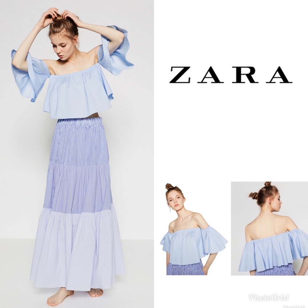 NWOT Zara sky blue off the shoulder top